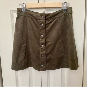 Army green faux suede skater skirt